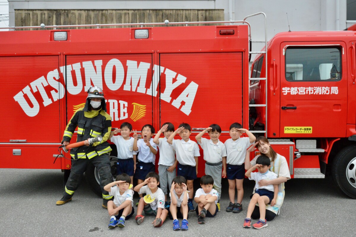 消防車 写生会 ゆたか幼稚園